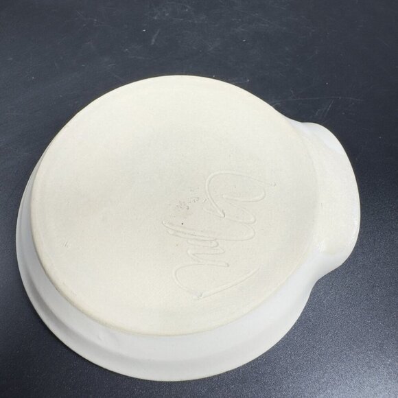 Vintage Hand Made Stoneware Pottery Spoon Rest Dish Holder Artist Signed Dish - Picture 8 of 11